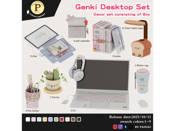 Alpha Genki Desktop Set by PANLILI - The Sims 4 Custom Content