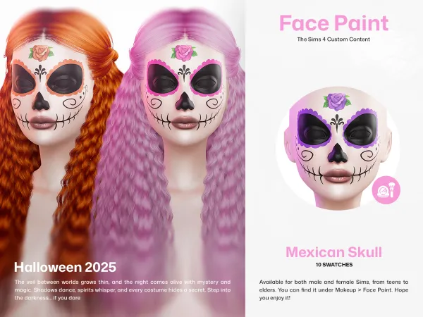 Alpha CUZISLAY Mexican Skull Face Paint - The Sims 4 Custom Content