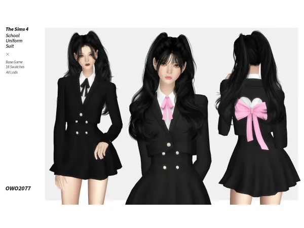 Maxis Match OWO2077 Sweet Bow School Uniform Suit - The Sims 4 Custom Content