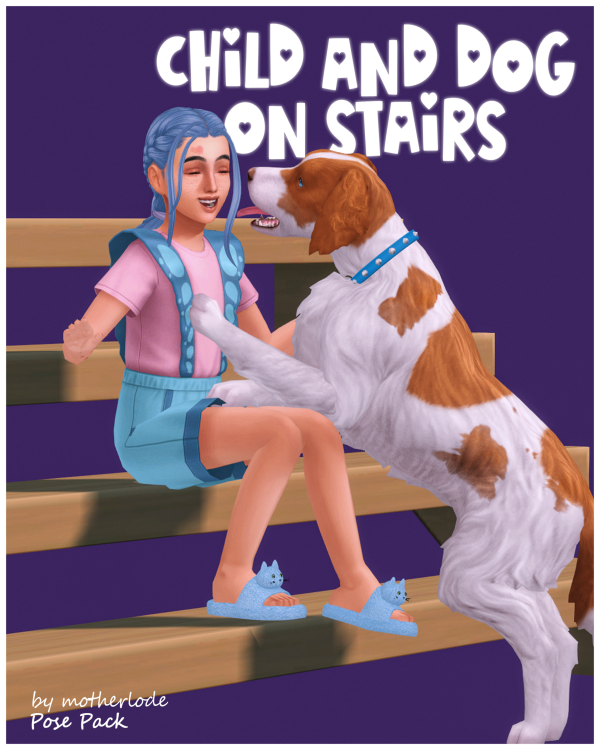Mix Pose Pack Child and Dog on Stairs by simsfinds - The Sims 4 Custom Content