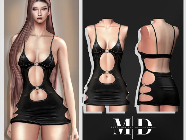 Sims 4 Short leather neckline dress na304