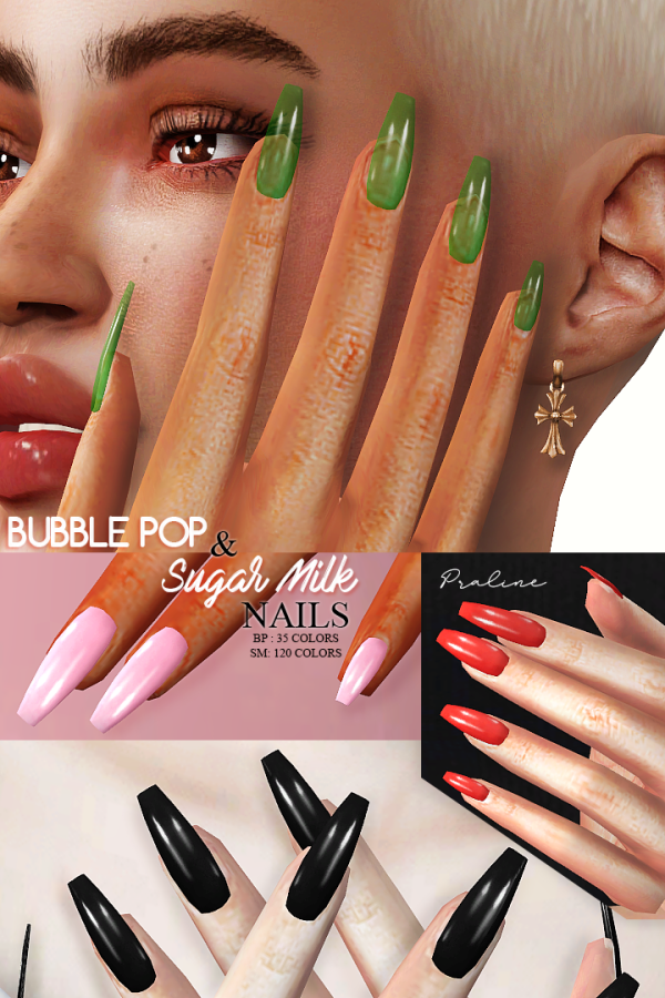 Alpha BUBBLE POP SUGAR MILK Coffin Nails by simsfinds - The Sims 4 Custom Content