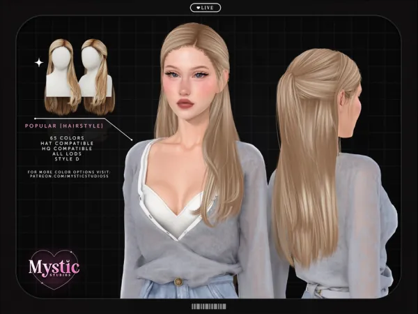 Alpha Popular (Hairstyle) Style D by Mystic Studios - The Sims 4 Custom Content