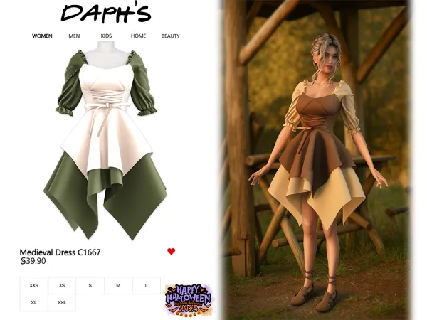 Alpha Daph's Halloween 2025 Medieval Dress C1667 - The Sims 4 Custom Content