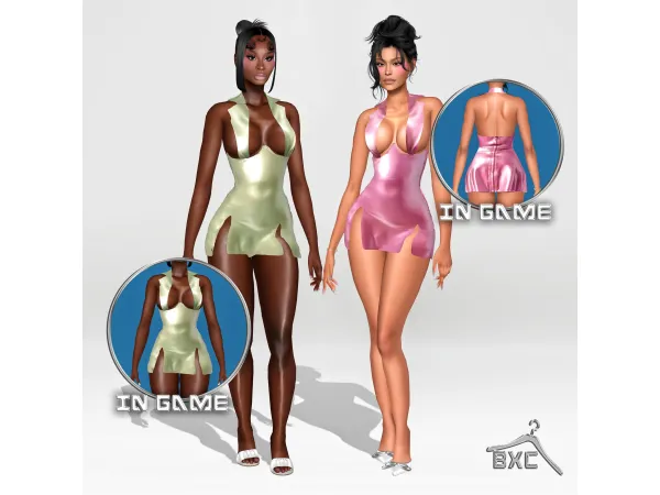Alpha POSTER GIRL GREEN METALLIC DRESS by Baddiexsimmer - The Sims 4 Custom Content