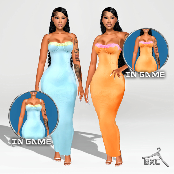 Alpha AIZA POWDER CONTRAST MAXI DRESS by simsfinds - The Sims 4 Custom Content