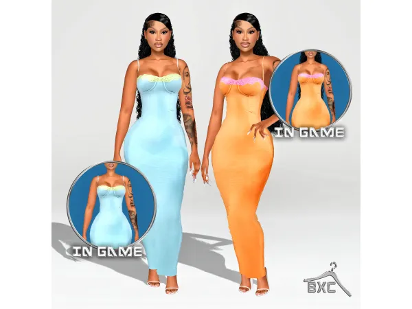 Sims 4 AIZA POWDER CONTRAST MAXI DRESS by baddiexsimmer