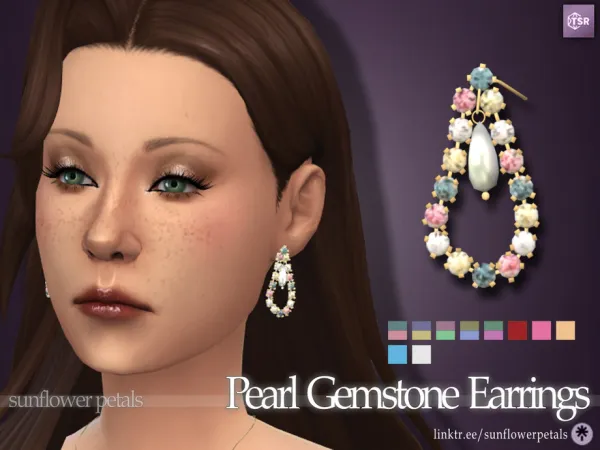 Mix Pearl Gemstone Earrings - The Sims 4 Custom Content