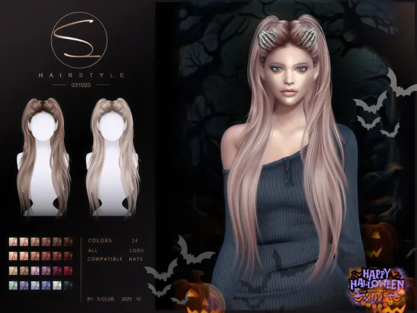 Sims 4 S-CLUB_031025_double ponytail hairstyle by S-Club