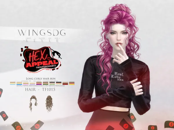 Sims 4 WINGS-TF1015-Long curly hair bun by wingssims