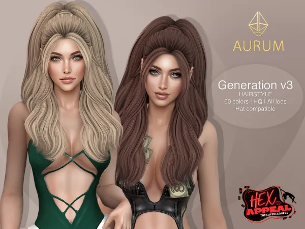 Sims 4 Hex Appeal - Generation v3 - Long Wavy High Ponytail