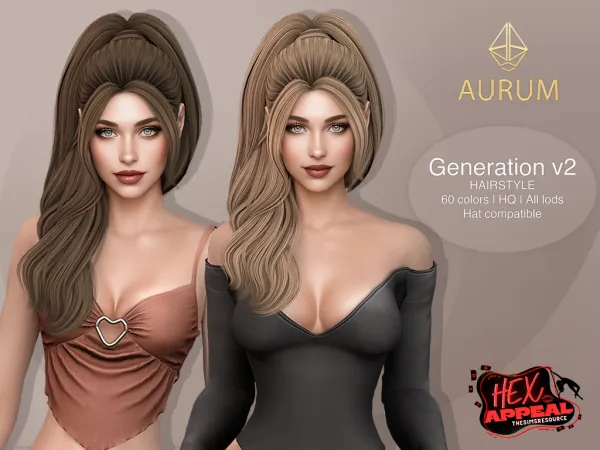 Sims 4 Hex Appeal - Generation v2 - Long Wavy High Ponytail
