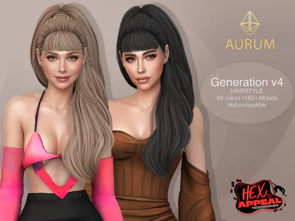 Sims 4 Hex Appeal - Generation v4 - Long Wavy High Ponytail with bangs