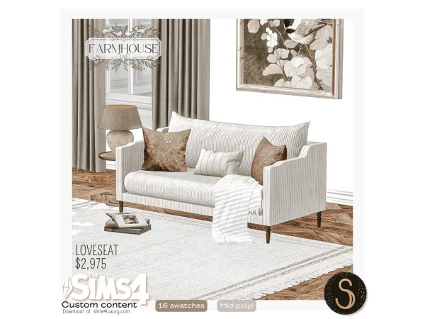 Alpha Sims4Luxury Farmhouse 2024 Loveseat - The Sims 4 Custom Content
