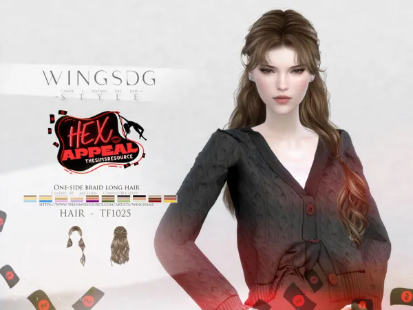 Sims 4 WINGS-TF1025-One-side braid long hair by wingssims