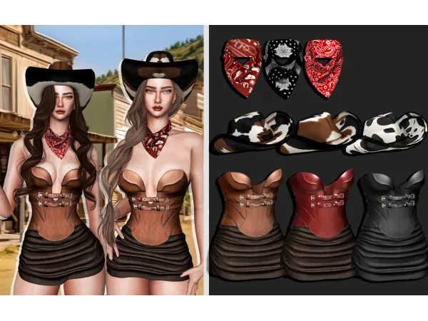 Alpha cowgirl set corset and skirt - The Sims 4 Custom Content