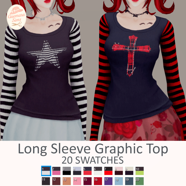 Maxis Match Long Sleeve Graphic Top by simsfinds - The Sims 4 Custom Content