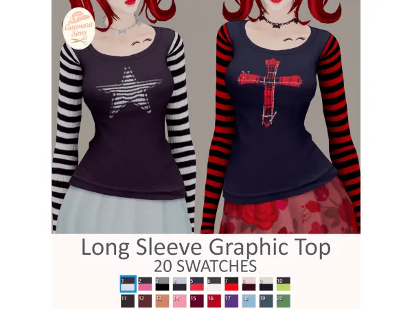 Maxis Match Long Sleeve Graphic Top by Guemara - The Sims 4 Custom Content