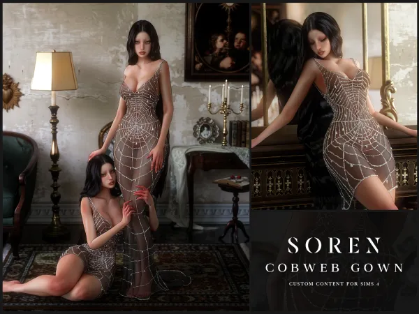 Alpha SOREN Cobweb Gown - The Sims 4 Custom Content