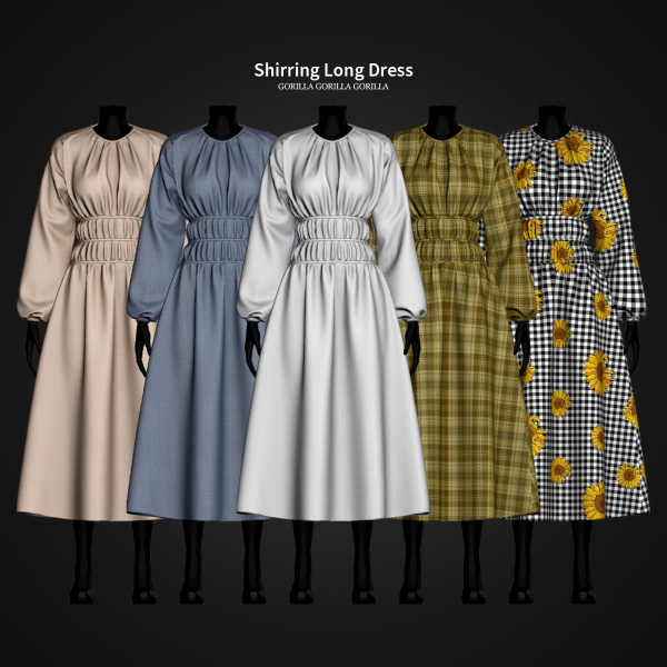 Alpha Shirring Long Dress by simsfinds - The Sims 4 Custom Content