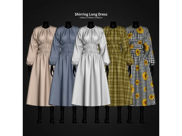 Sims 4 Shirring Long Dress by gorillax3