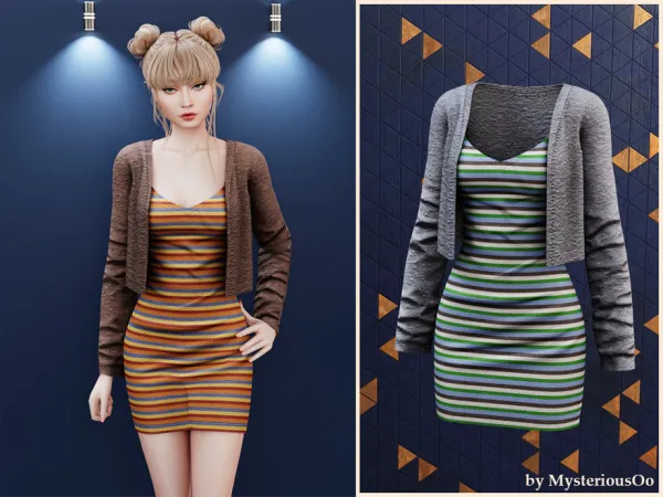 Alpha Striped dress with cropped cardigan by MysteriousOo - The Sims 4 Custom Content
