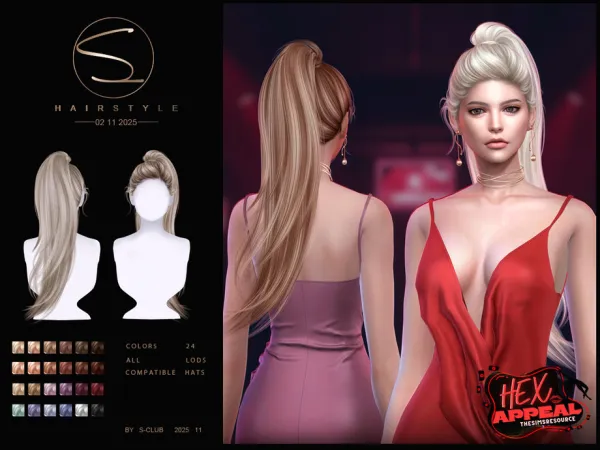 Alpha S CLUB_021025_High Ponytail hairstyle Club by S - The Sims 4 Custom Content