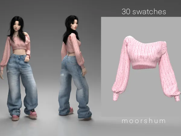 Mix off shoulder cropped sweater by moorshum - The Sims 4 Custom Content