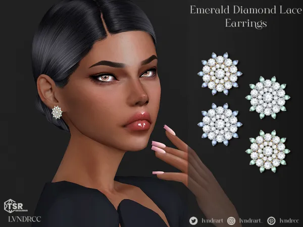 Alpha Emerald Diamond Lace Earrings - The Sims 4 Custom Content