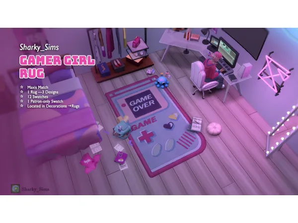 Mix GAMER GIRL SET Gamer Girl Rug by Sharky_Sims - The Sims 4 Custom Content