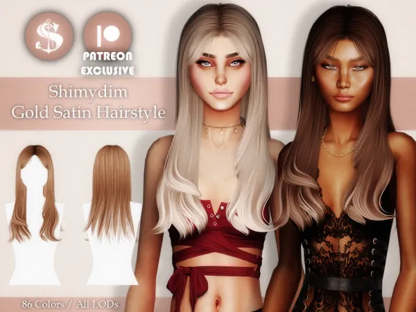 Alpha Shiumydim Gold Satin Hairstyle - The Sims 4 Custom Content