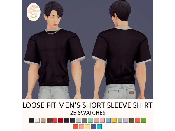 Sims 4 Loose-Fit Men's Short-Sleeve Shirt (Male) By Guemara