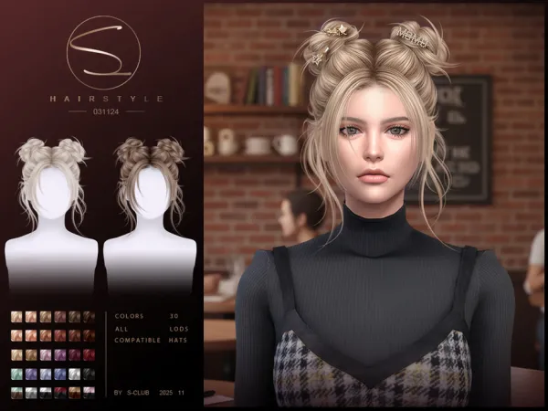 Alpha S Club_031125_ Messy double buns Club by S - The Sims 4 Custom Content