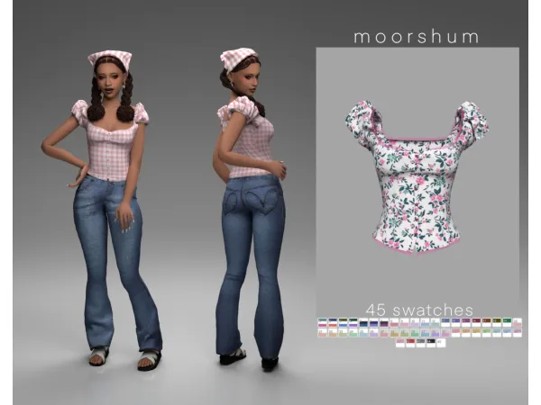 Maxis Match milkmaid button up blouse by moorshum - The Sims 4 Custom Content