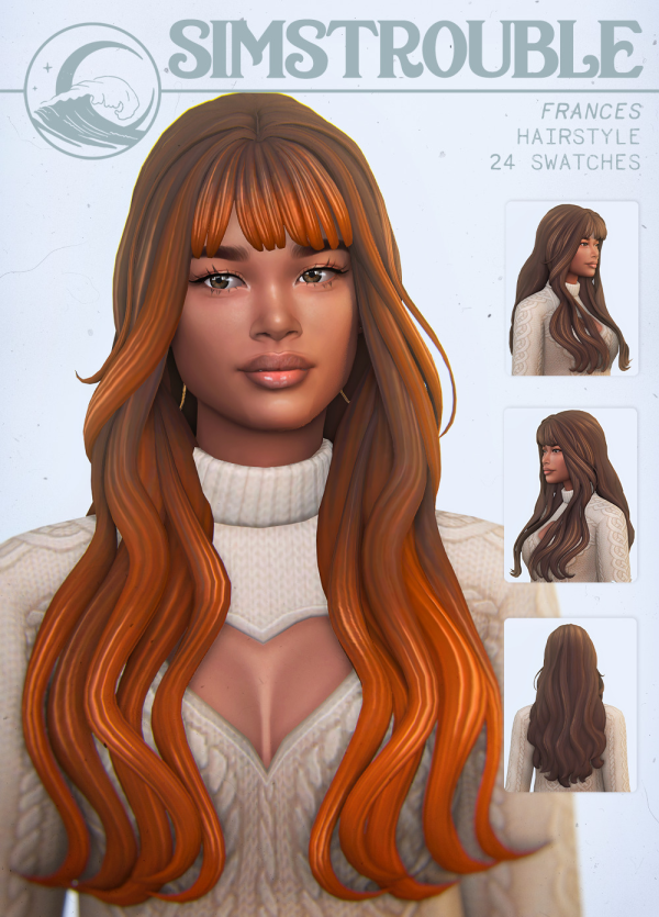 Maxis Match Frances Hairstyle (3 Versions) by simsfinds - The Sims 4 Custom Content