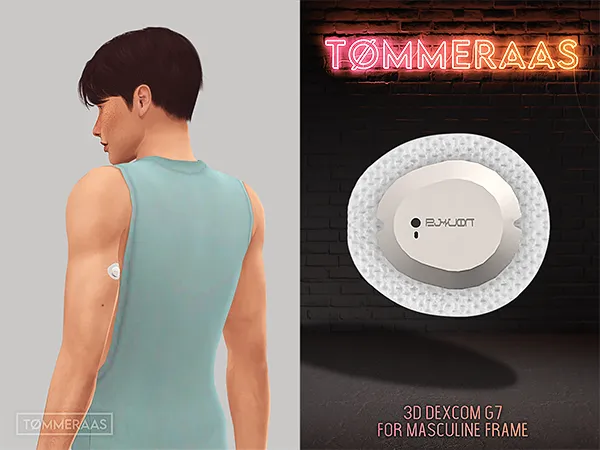 Sims 4 Tu00d8MMERAAS | 3D Dexcom G7/Continuous Glucose Monitor for Masculine Frame