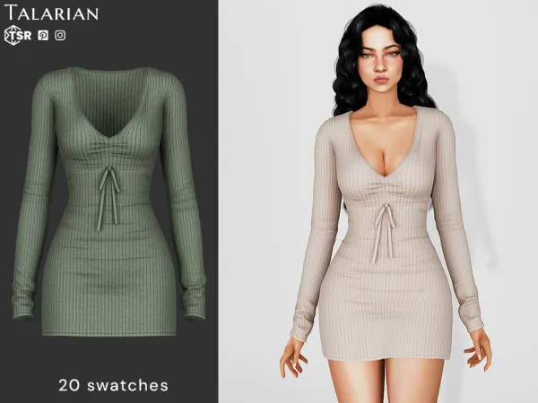 Alpha Beatrice Ribbed Long Sleeve Dress by talarian - The Sims 4 Custom Content