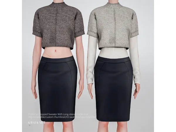 Sims 4 Porterna Cropped Sweater With Long-sleeve Undershirt by charonlee