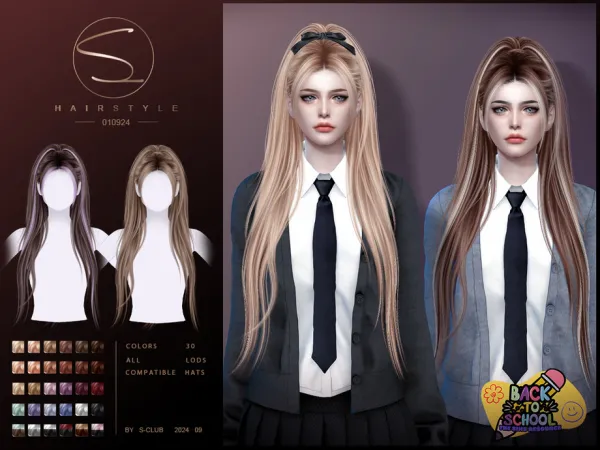 Sims 4 Ponytail hairstyle 010924 by S-Club