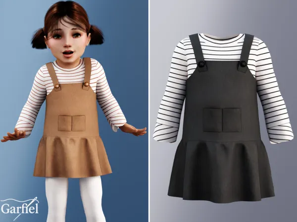 Mix Toddler Striped shirt and pinafore dress set by Garfiel - The Sims 4 Custom Content