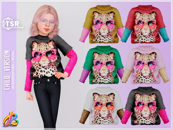 Alpha Leopard Glam Sweaters 326 Child by RobertaPLobo - The Sims 4 Custom Content