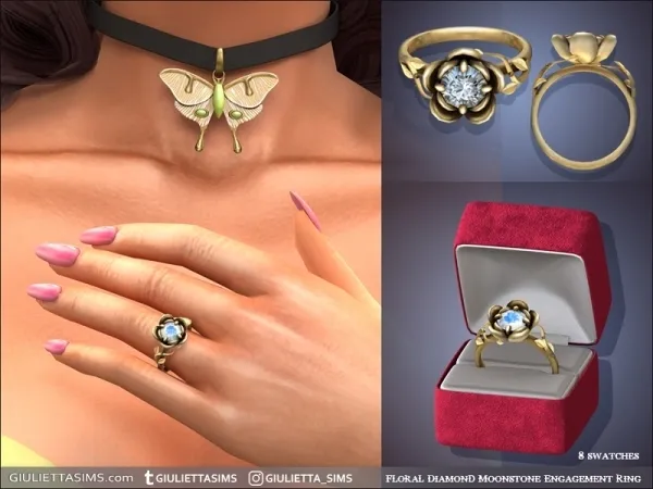 Alpha Floral Moonstone Diamond Engagement Ring - The Sims 4 Custom Content