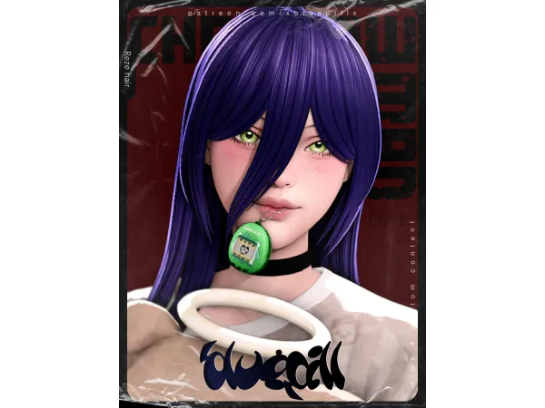 Maxis Match (Bluepill) Chainsaw Man Reze hair - The Sims 4 Custom Content