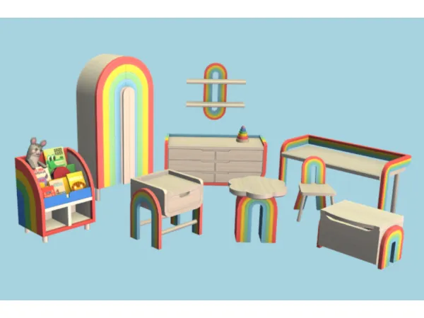 White recolor Over the Rainbow kids set by nathieke - The Sims 2 Custom Content