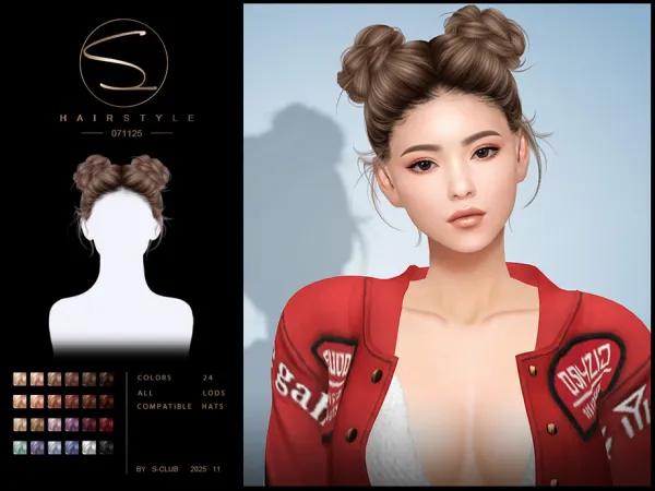Alpha S Club_071125_ double buns hairstyle Club by S - The Sims 4 Custom Content