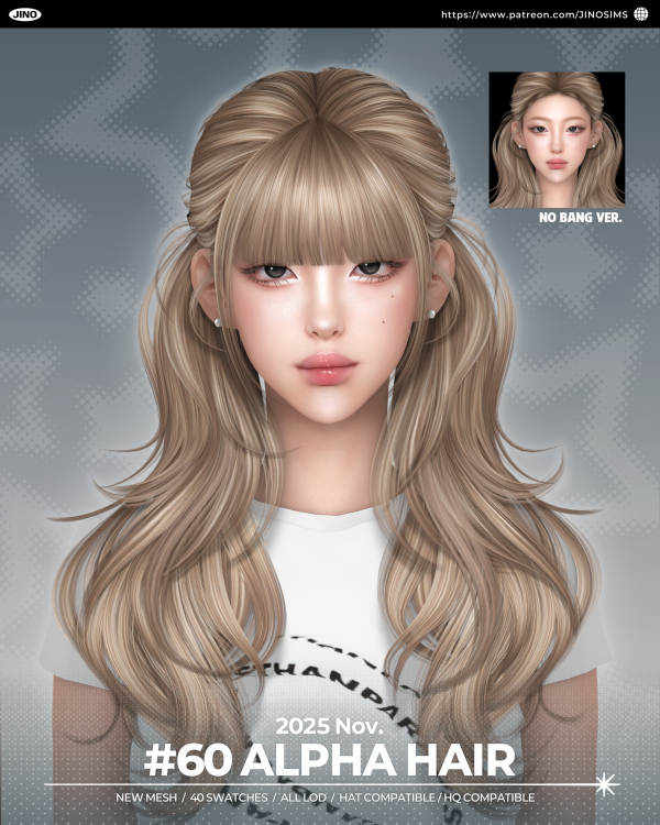Alpha [JINO] HAIR N60 v1 v2 by simsfinds - The Sims 4 Custom Content