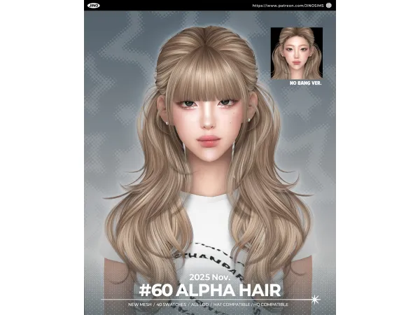 Alpha [JINO] HAIR N60 v1 v2 - The Sims 4 Custom Content