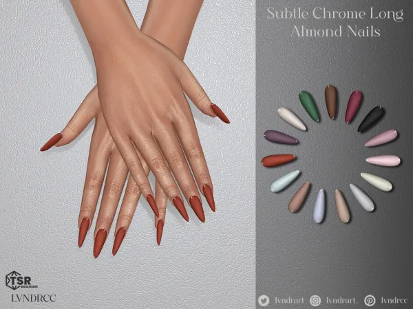 Alpha Subtle Chrome Long Almond Nails - The Sims 4 Custom Content