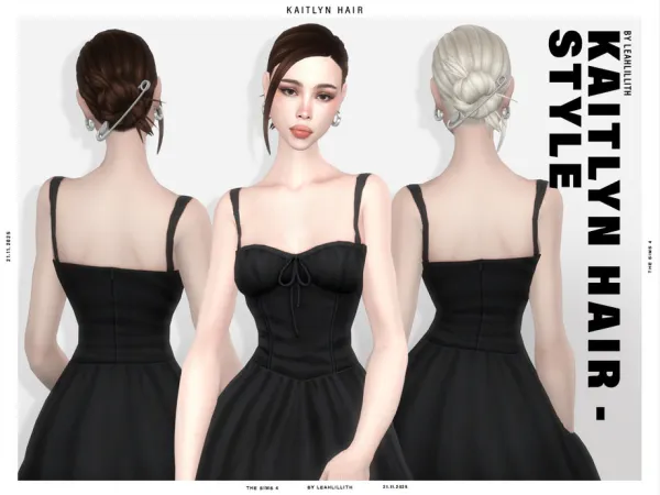 Sims 4 Kaitlyn Bun Hairstyle with Safety Pin by Leah_Lillith