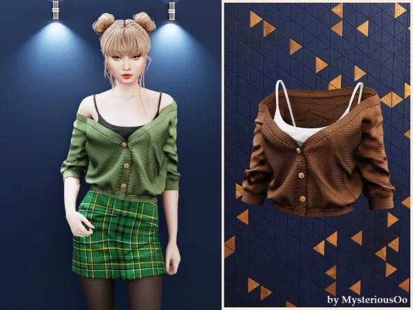 Alpha Off shoulder knit cardigan top by MysteriousOo - The Sims 4 Custom Content